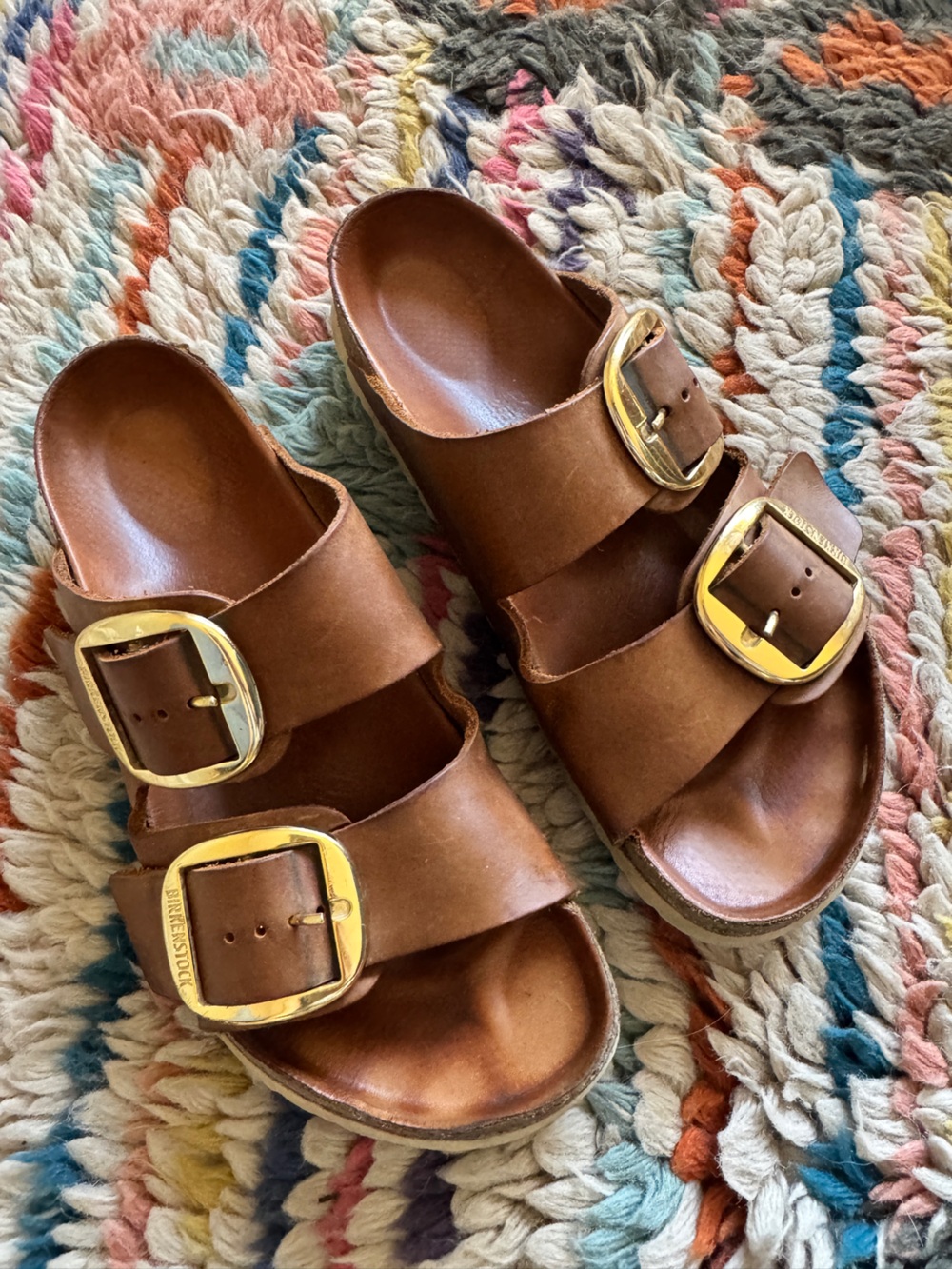 Birkenstock Arizona Gold Big Buckle slide sandal Cognac sz 41 / US 10-10.5